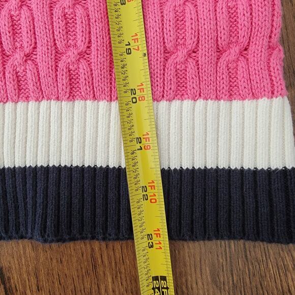 Tommy Hilfiger Cable Knit Pink Sweater Preppy Fitted Sz M 100% Cotton Fisherman - Picture 5 of 6
